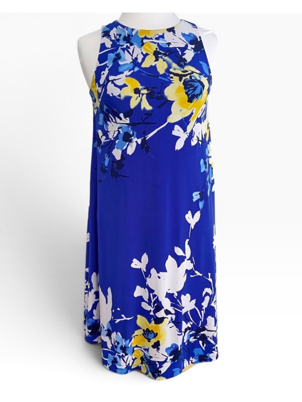 Lauren Ralph Lauren Floral Sleeveless Blue & Yellow Midi Dress Size 4 A-Line blu